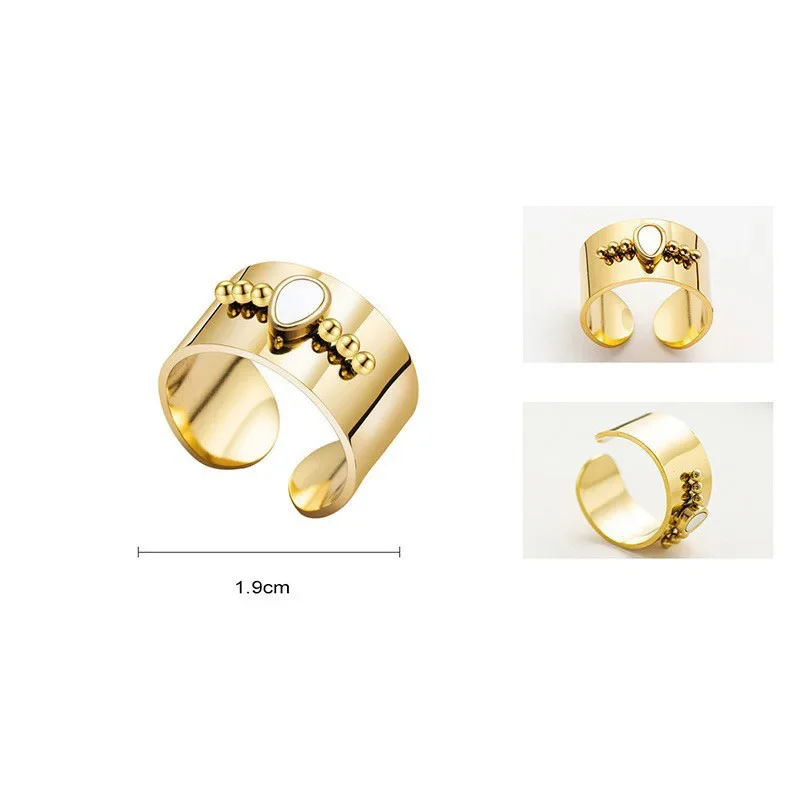 Fashion White Series Stone Open Rings for Women Creative Metal Gold Color Stainless Steel Statement Female Jewelry