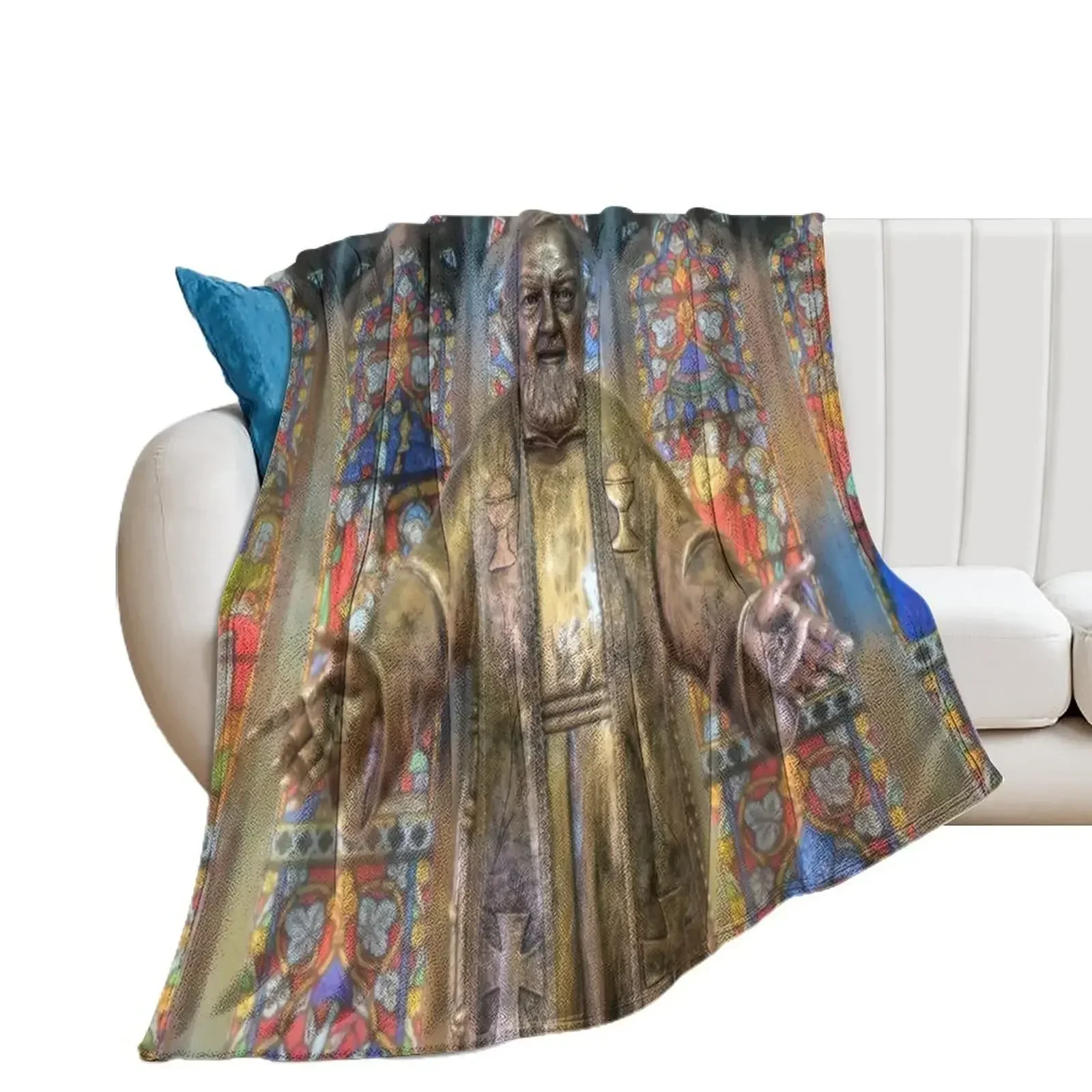 Saint Pio Statue Throw Blanket Decorative Sofa Furry Furrys Nap Blankets