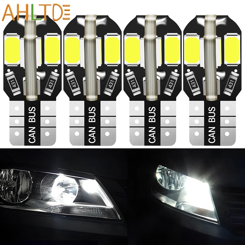 4PCS Car License Plate Lights T10 W5W Led Interior 8SMD Canbus White Blue Turn Signal Auto Trunk Lamps Dome Reading Wedge Bulbs