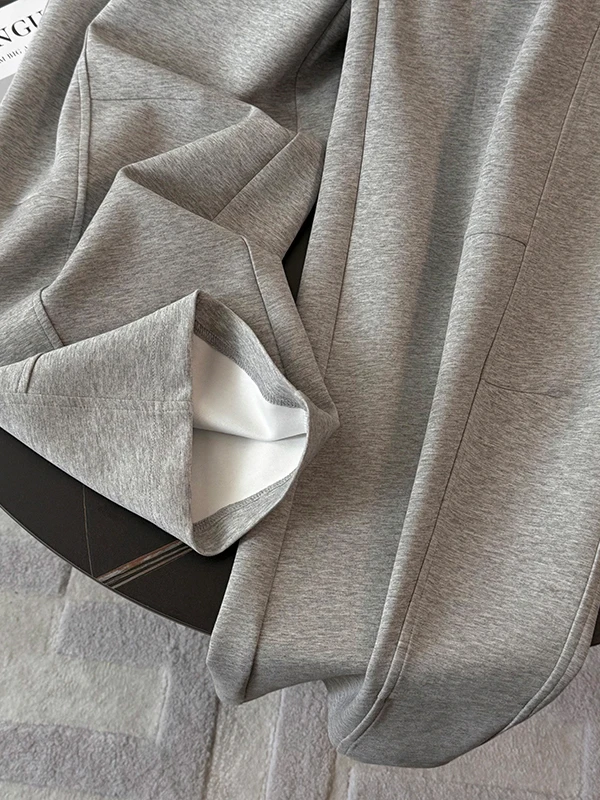 Street Style Casual Sportswear Set Women's Winter Korean Fashion Grey Jacket Top Wide Leg Workwear Pants Two Piece Set view 5