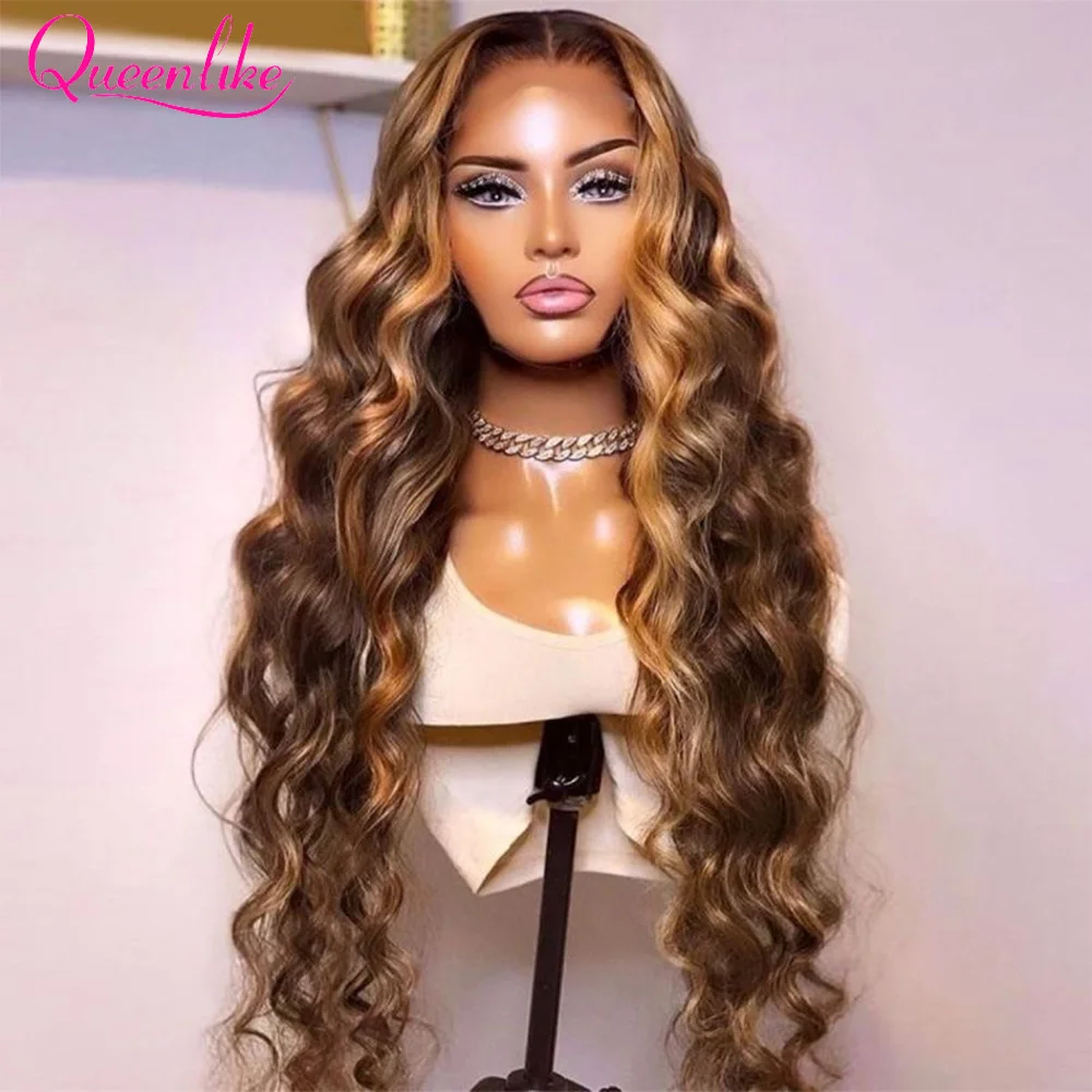 13x4 Body Wave Highlight Wig Human Hair P4/27 Colored Human Hair Wigs for Women 26 28 30 inch Ombre Lace Frontal Wig Brazilian