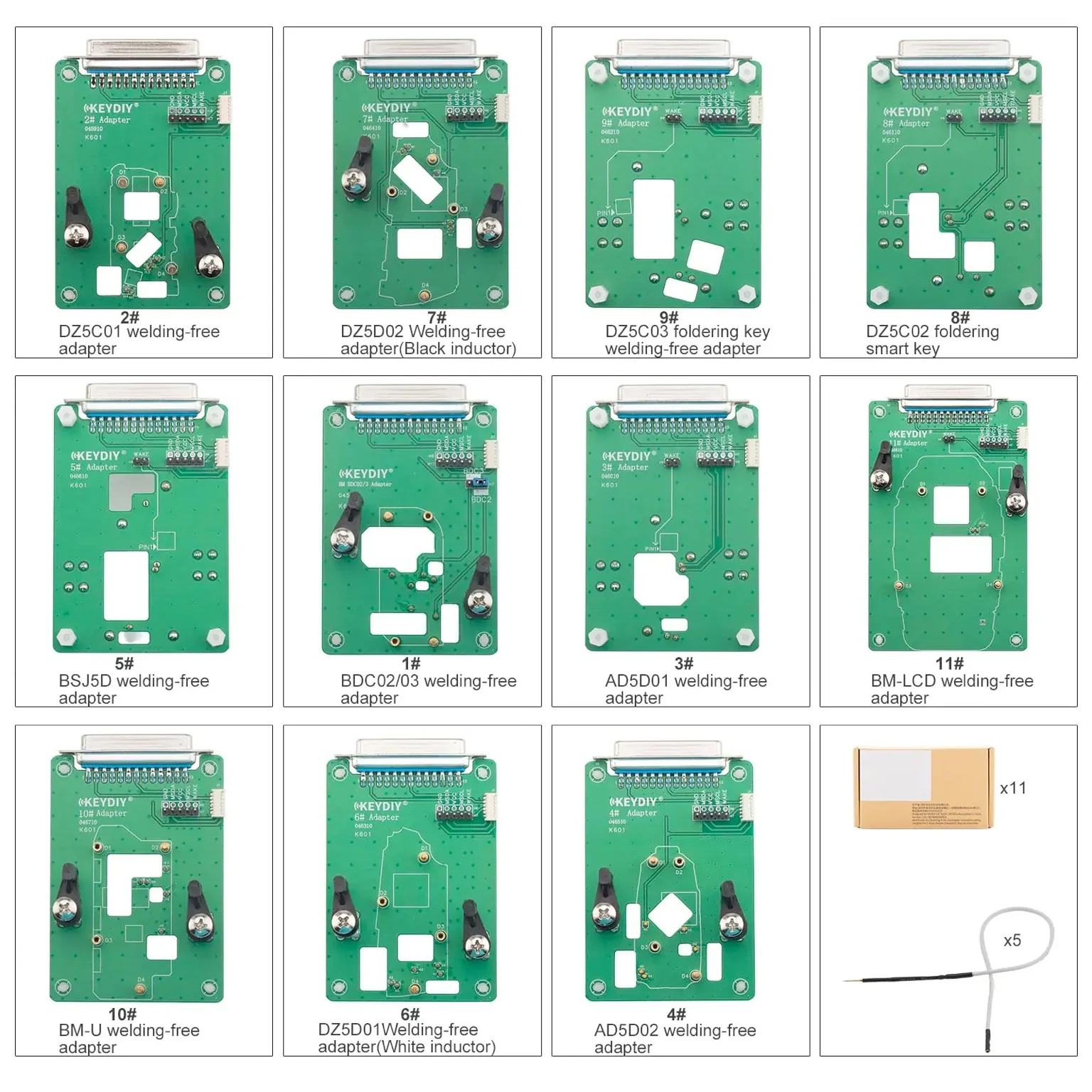 KEYDIY 5C/5D BDC02/03 Adapter 11PCS No-Soldering Key Programming Adapter Boards for KD-X4 KD-MAX Locksmith Tool