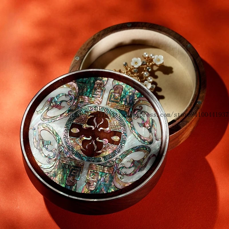 

Wedding Gift Jewelry Box Walnut Wood Mother-of-Pearl Inlay Ring Necklace Organizer Vintage Chinese Keepsake Case