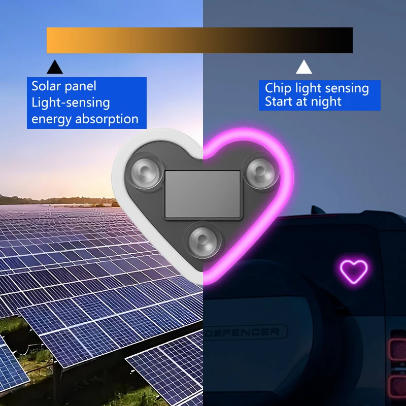 Car LED window illuminated heart-shaped ambient light, solar interior heart-shaped neon light ambient light decoration