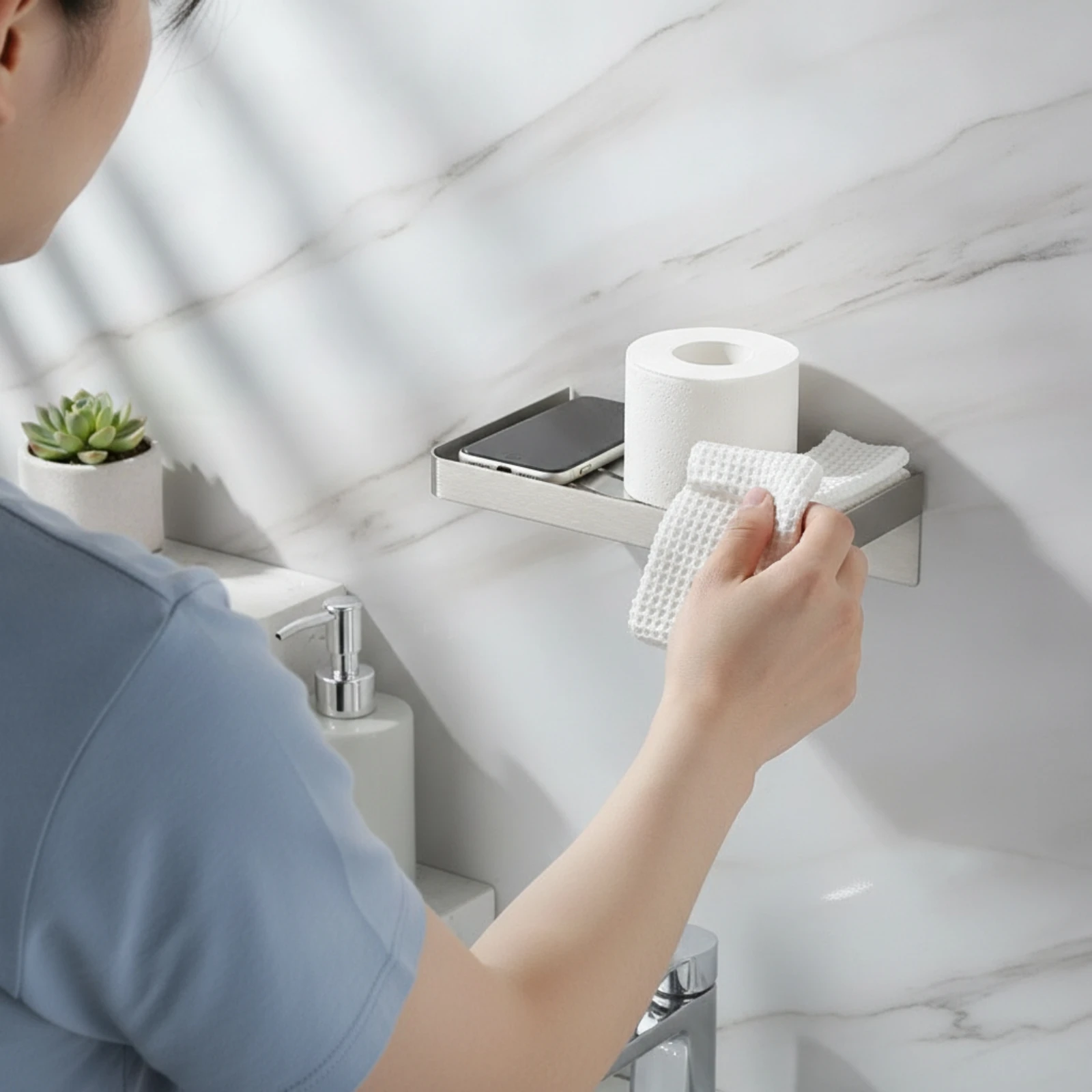 Bathroom Wall Shelf Moisture Proof No-Drill Wall Shelf Shelves Compact Hardware Easy to Install for Renters, Shower, Rv
