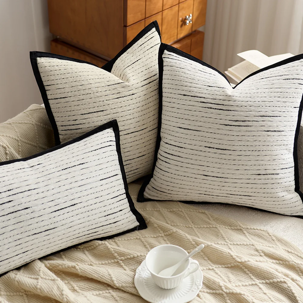 French Chenille Light Luxury Cushion Cover Striped Jacquard Pillowcase Living Room Sofa Design with Pillow Covers Decorative