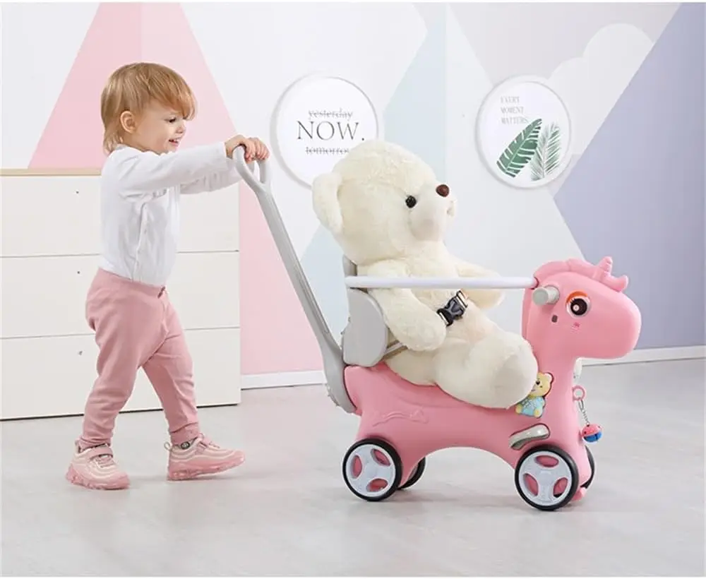 Rocking Horse for Toddlers 1-3 Years,4 in 1 Design, Kids Ride on Toy Balance Bike Push Cart with Detachable Balance Board,Fun Bi