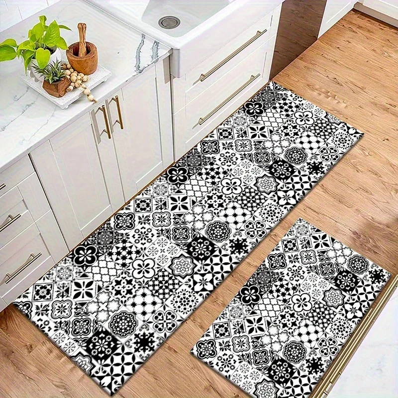 Teppichmatte mit geometrischem Blumenmuster, weiche, rutschfeste Bodenmatte für Küche, Esszimmer, Heimdekoration, Bereichsteppich, Schlafzimmerdekoration