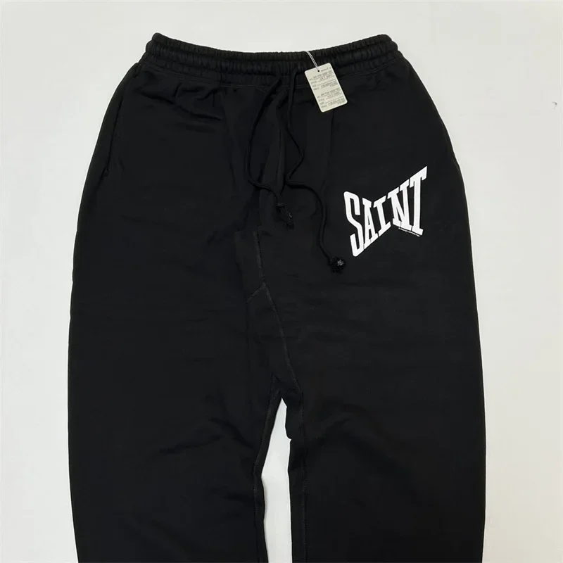 2025ss negro Saint Michael Jogger pantalones con cordón hombres mujeres 1:1 mejor calidad Casual puro algodón pantalones de gran tamaño