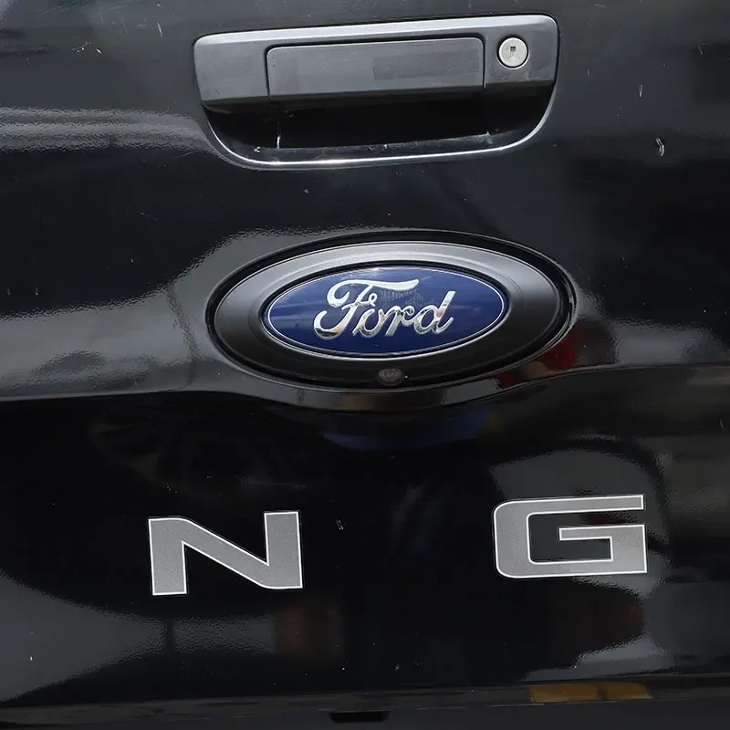 Car Rear Badge Ring Logo Frame Cover Decoration Trim Fit For Ford Ranger 2015-2021 F150 2009-2014 Auto Carbon Fiber/Gloss Black