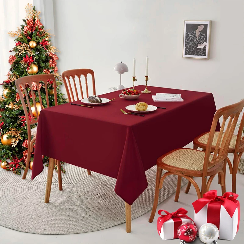 Christmas Wine Red Polyester Anti Wrinkle, Washable And Reusable, Restaurant Kitchen Table Decoration Cloth Tablecloth