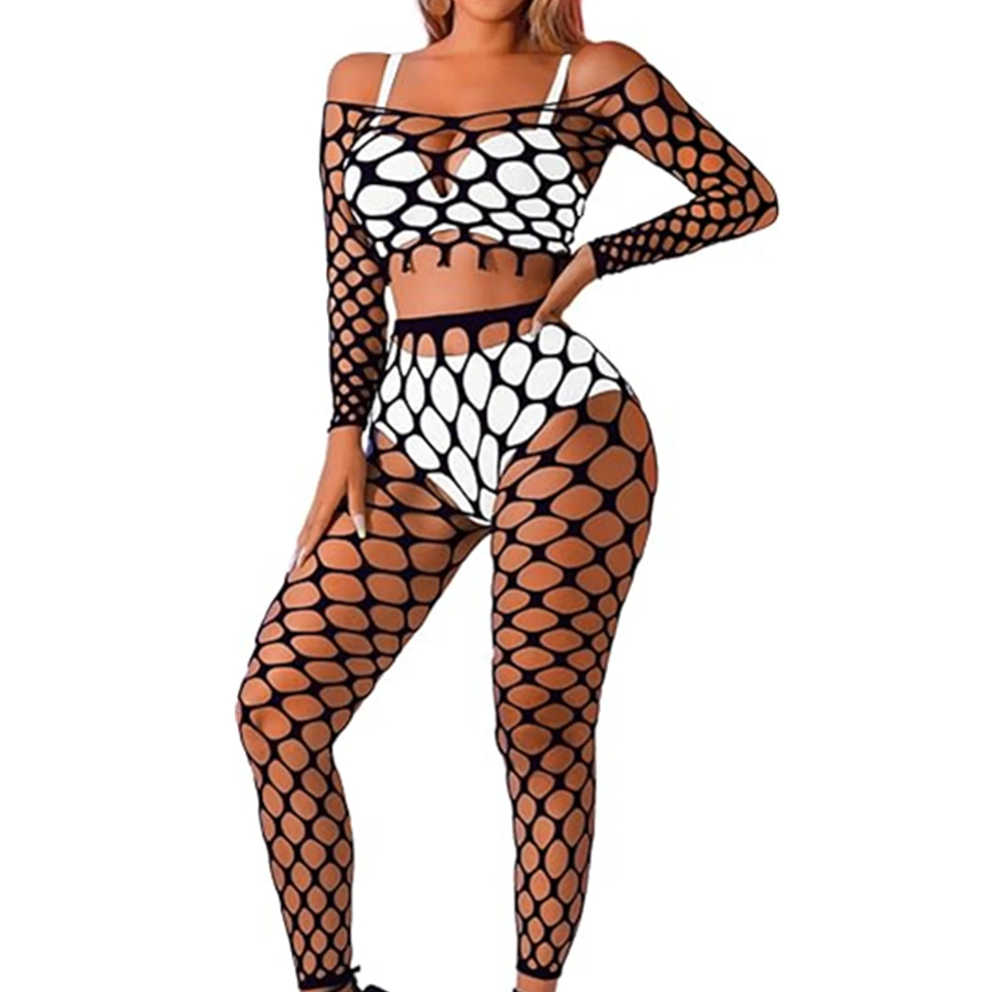 

Комплект из двух прозрачных боди-чулок для секса, смелый облегающий костюм, сетчатые колготки, эротические костюмы, сексуальное горячее белье для вечеринок