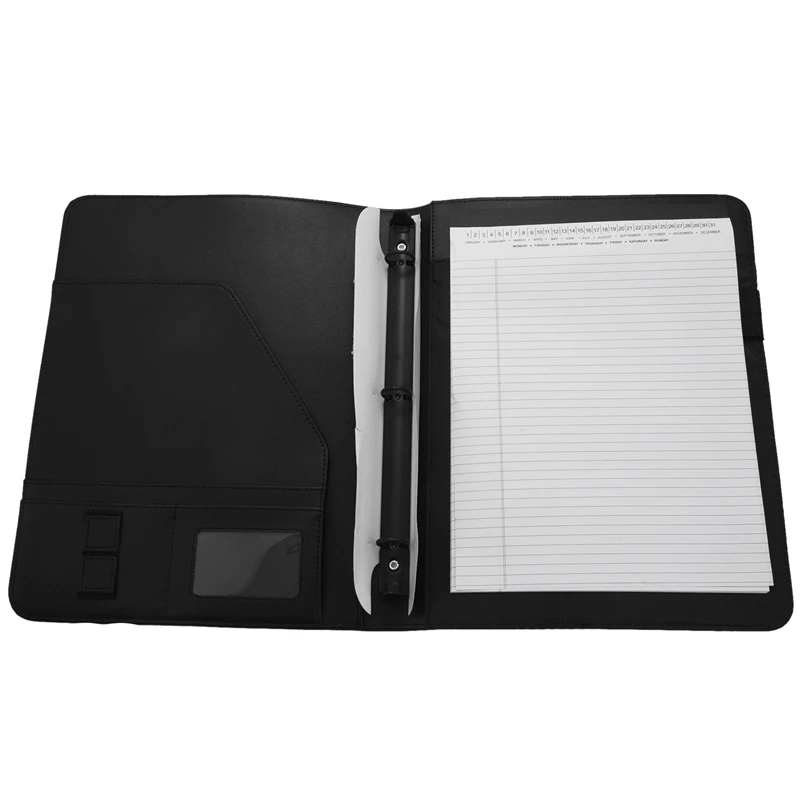 A4 Leather 3 Ring Portfolio Binder Business Binder Padfolio พร้อมแผ่นรองโน๊ตบุ๊คสําหรับการสัมภาษณ์และธุรกิจ