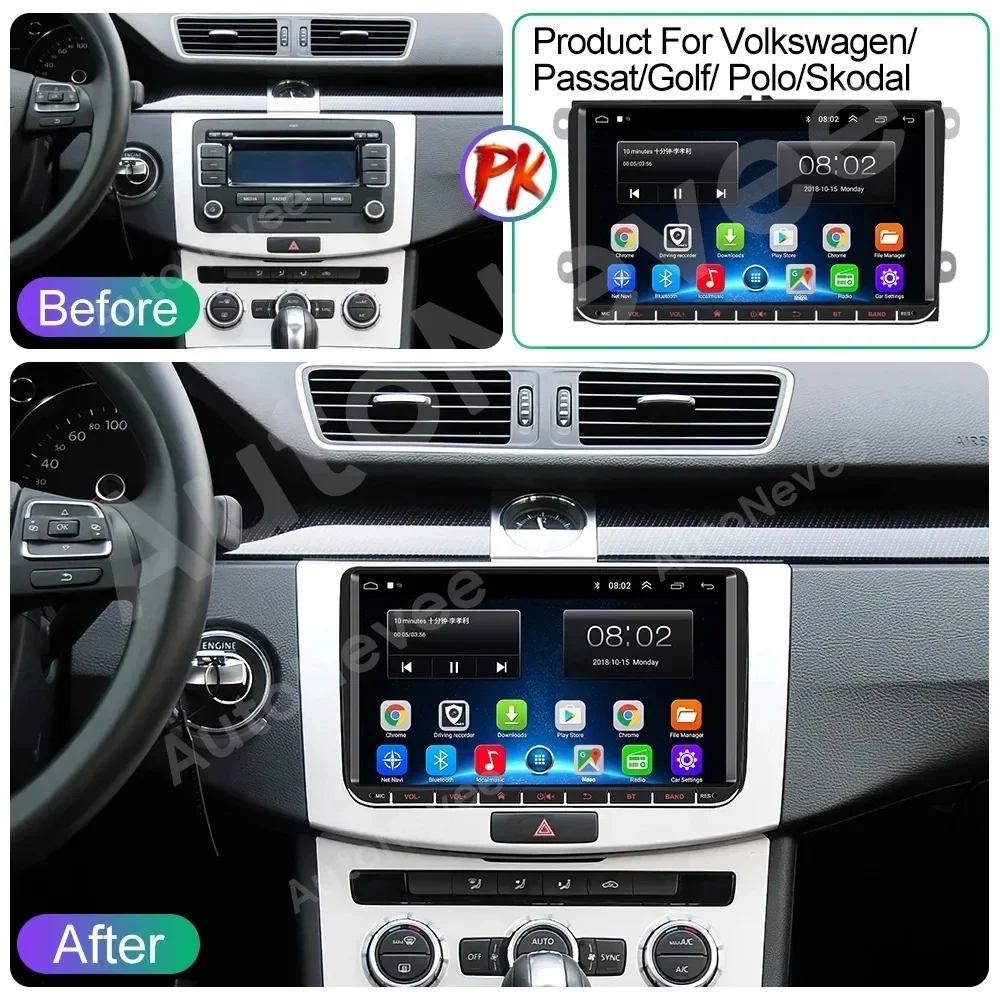 Car Radio Carplay For VW Volkswagen Golf Polo Skoda Rapid Octavia Passat b6 7 Tiguan Navigation GPS Android Auto 5G Wifi No 2din