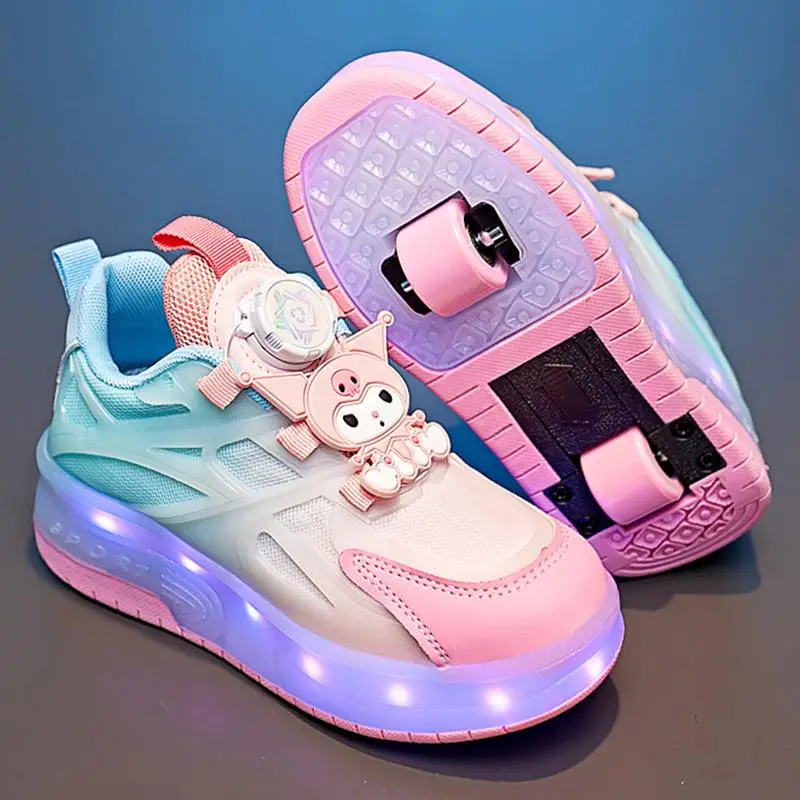 Sanrio Anime My Melody Child Ice Skates Shining Shoes Kawaii Cartoon Mesh Shoes Roller Shoes Summer Cute Heelys Plush Girl Gift