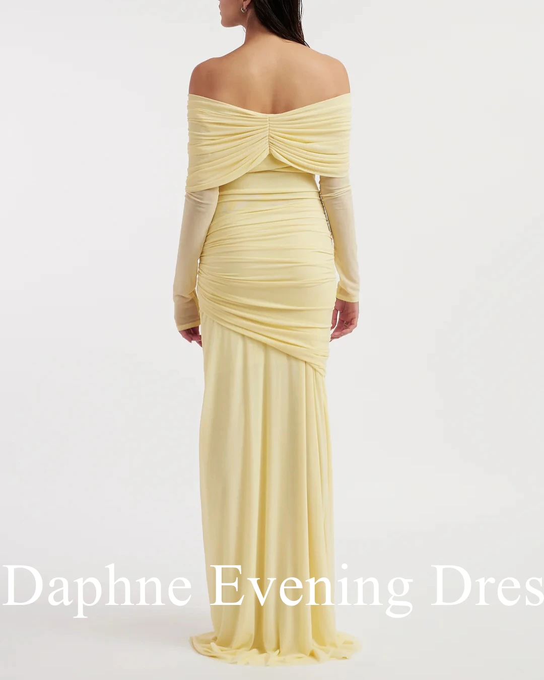 Customized Modern Off the Shoulder Chiffon Long Sleeves Evening Dress Temperament Belt Pleats Photo Color Vestido De Festa image 5