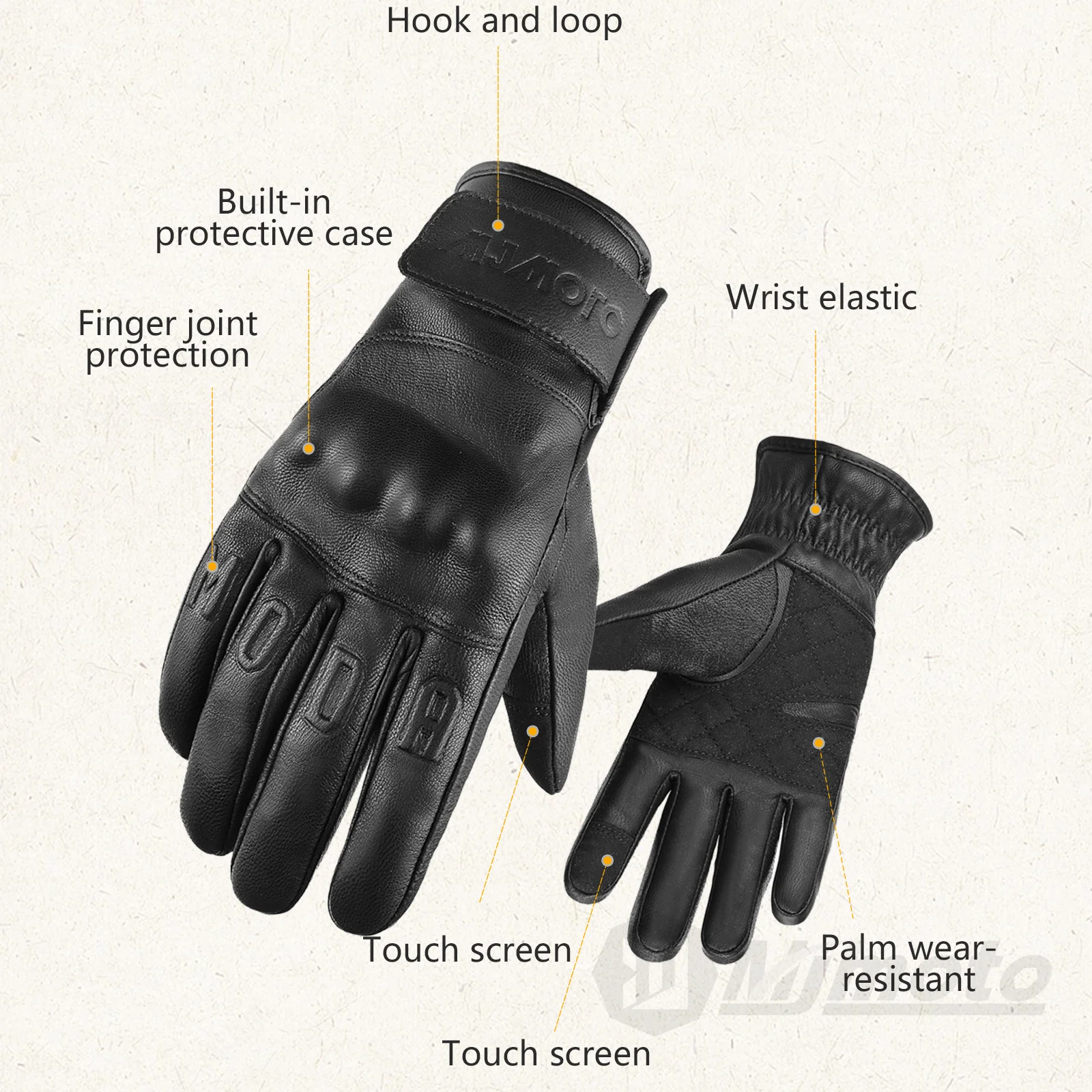 Retro Winter Motorcycle Leather Gloves with Certified Lined with Fleece for Warmth Protective Anti-fall Touch Motocross Gloves 5