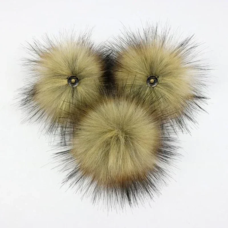 2Pcs 12cm Plush Hair Ball with Snap Button Soft Faux Fox Fur Pompoms DIY Baby Beanie Hats Shoes Crafts Decorative Accessories