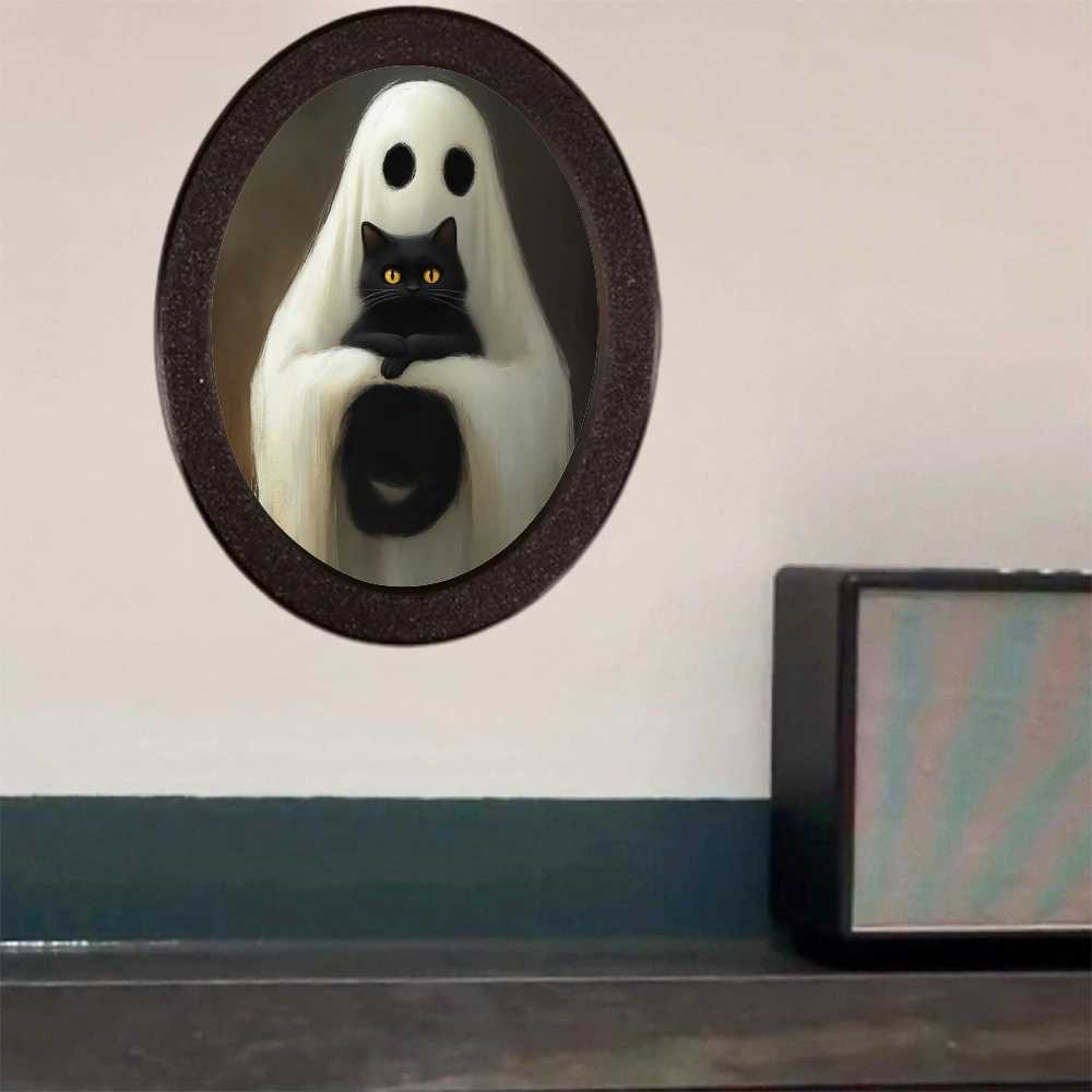 1 Piece Dark - style Oval Decorative Ornament, Featuring Element of Ghost Hugging Black Cat, Suits Gothic - style Spaces, Create