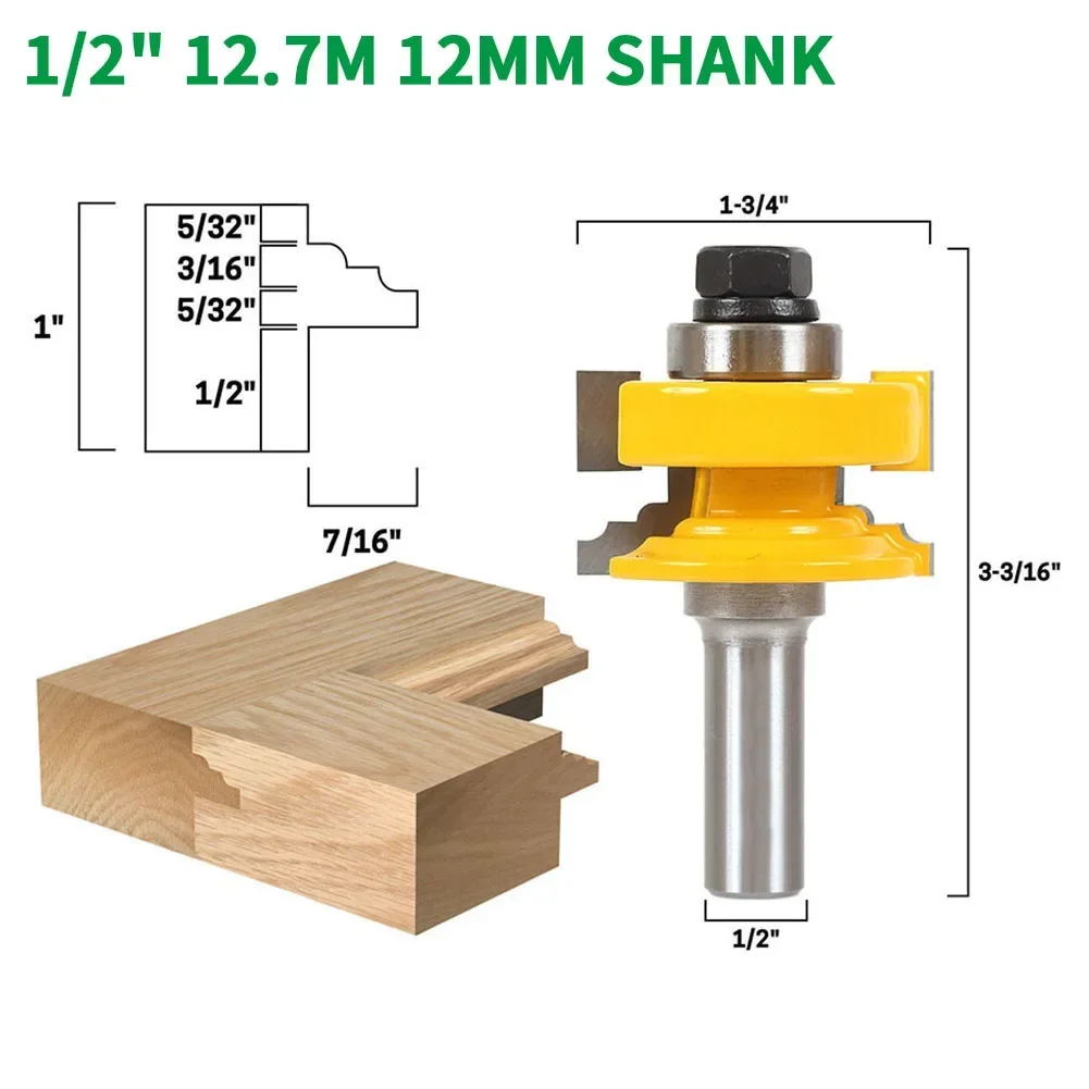 

1PC 1/2" 12.7MM 12MM Shank Milling Cutter Wood Carving Classical Ogee Reversible Glass Door Router Bit For Wood Woodworking Tool