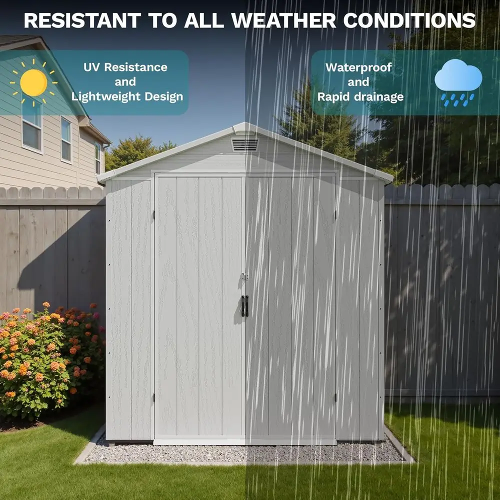 Light Gray 6x4 Outdoor Plastic Shed with Floor, Waterproof Storage for Garden Tools, Lockable Door & Window