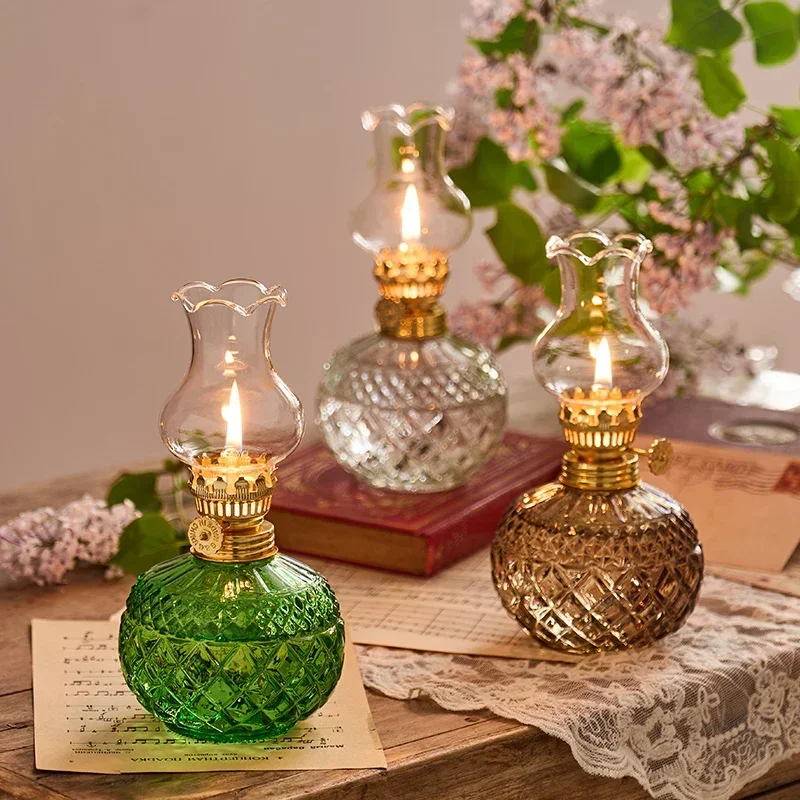 

Vintage Glass Kerosene Lamp Antique Colorful Oil Lamps for Indoor Clear Use Emergency Lighting Home Table Decoration Craft