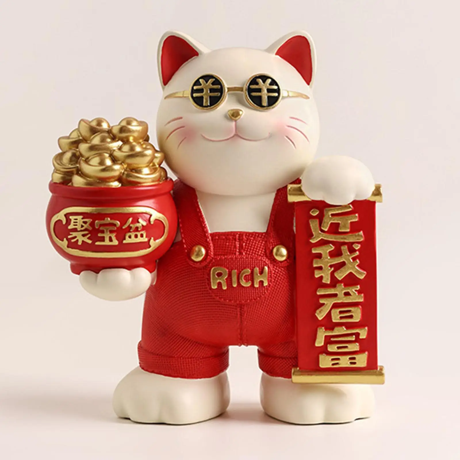 

Fortune Cat Figurine Lucky Cat Statue Home Decor Desk Modern Resin Animal Sculpture Mascot Cat for Living Room Studio Bedroom