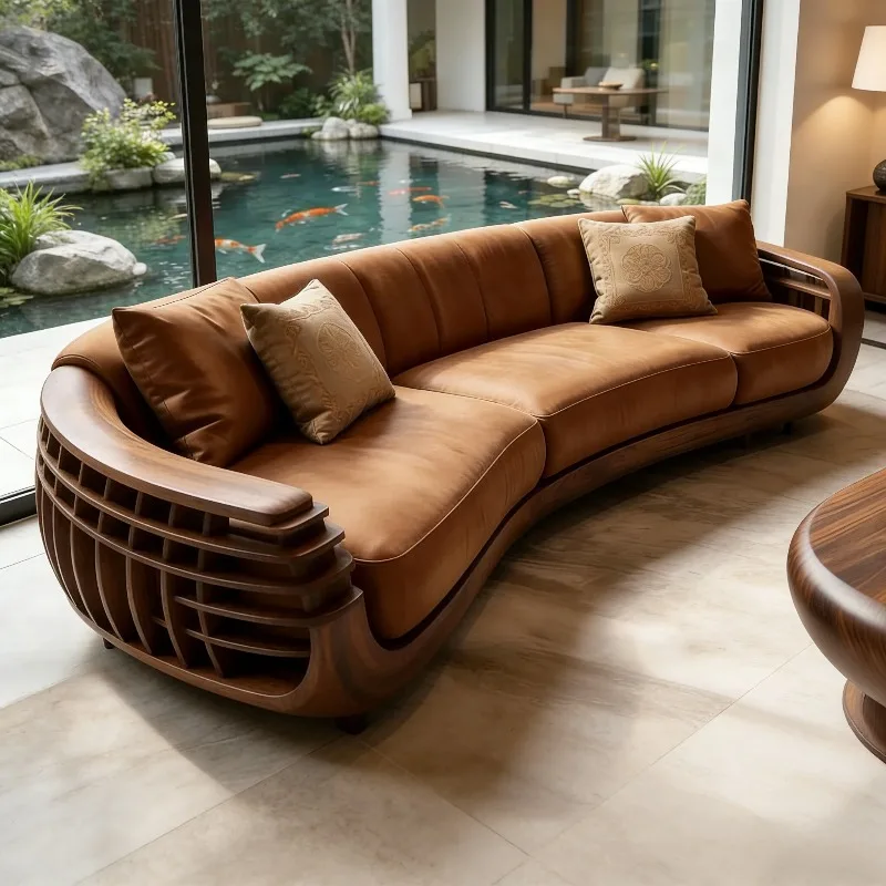 

Orange Luxury New Chinese Style Solid Wood Living Room Sofas 2 Seater Design Sofa Living Room High-end Armchairs Home Furniture