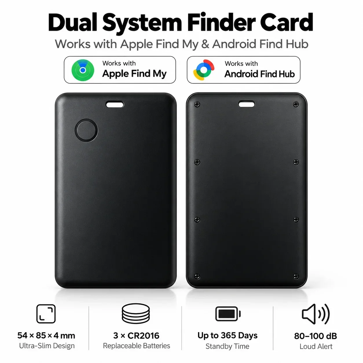 Ultra Slim Wallet Tracker Card, Dual-system Bluetooth Smart Finder Compatible with iOS Apple Find My & Android Google Find Hub