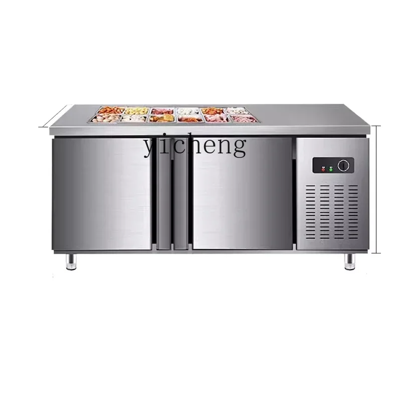 

TQH salad table fresh-keeping workbench fruit fishing display cabinet commercial Malatang cold dishes refrigerated side