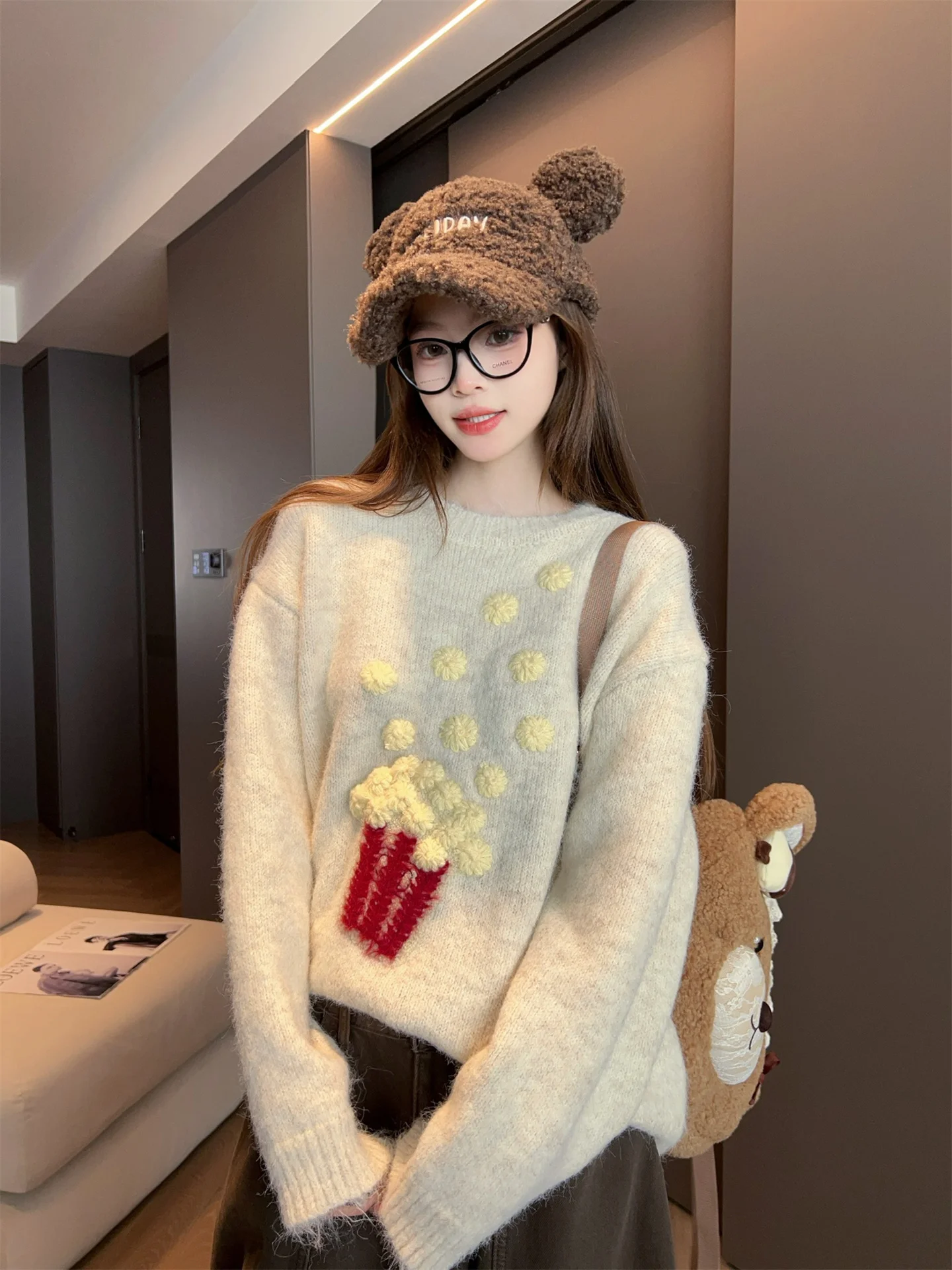 

Женский вязаный свитер MRS AO: свободный, универсальный, в стиле оверсайз, модный, осенне-зимний, новинка, с круглым вырезом, длинный рукав