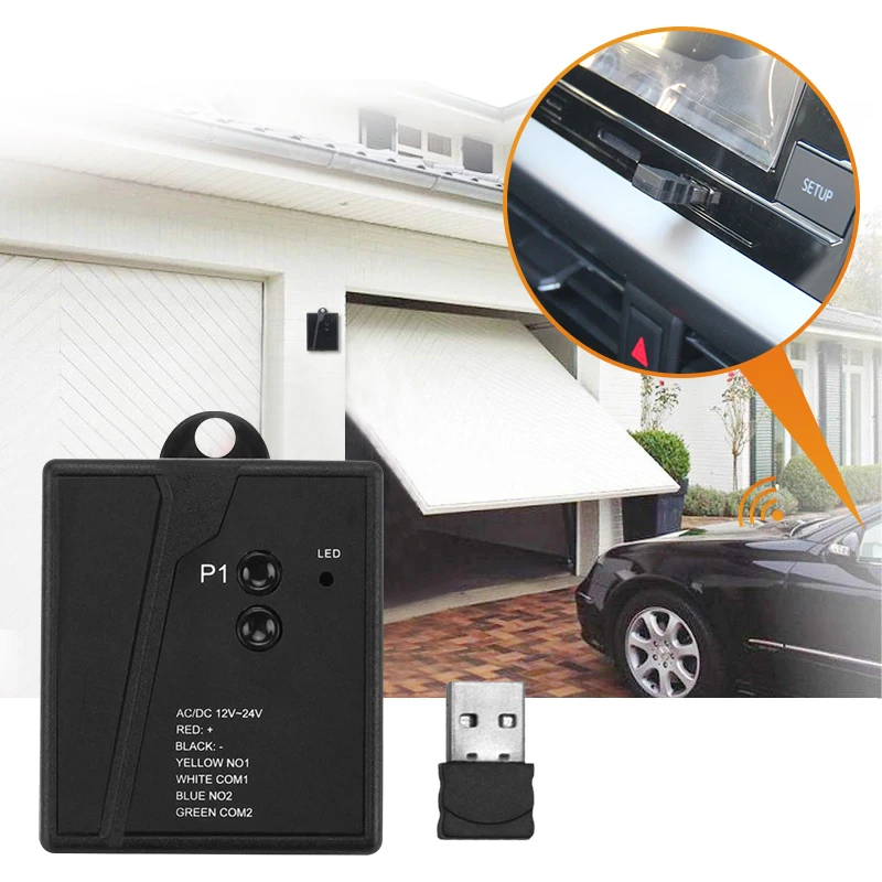 Ezyopeneck Receiver pembuka pintu garasi, penerima gerbang kendali jarak jauh Universal tanpa kabel Sensor USB 2.4G Bluetooth 12 24V