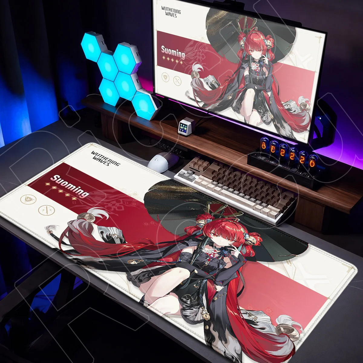 Wuthering Waves Kawaii Anime Girl Mauspad E-Sport Gaming Schreibtischunterlage mit Kantenverstärkung Laptop-Tastaturmatte 90x40cm PC-Zubehör – Detail 4