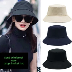 New Female Size 57-60cm 60-63cm Men Women Bucket Cap Big Head High Quality Cotton Sunshade Basin Cap Beach Panama Cap Wholesale