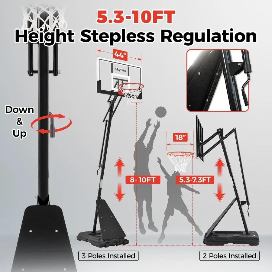 Basketball Hoop OutdoorAdjustable Portable Basketbal Goal System with 5.310ft Height Stepless Regulation