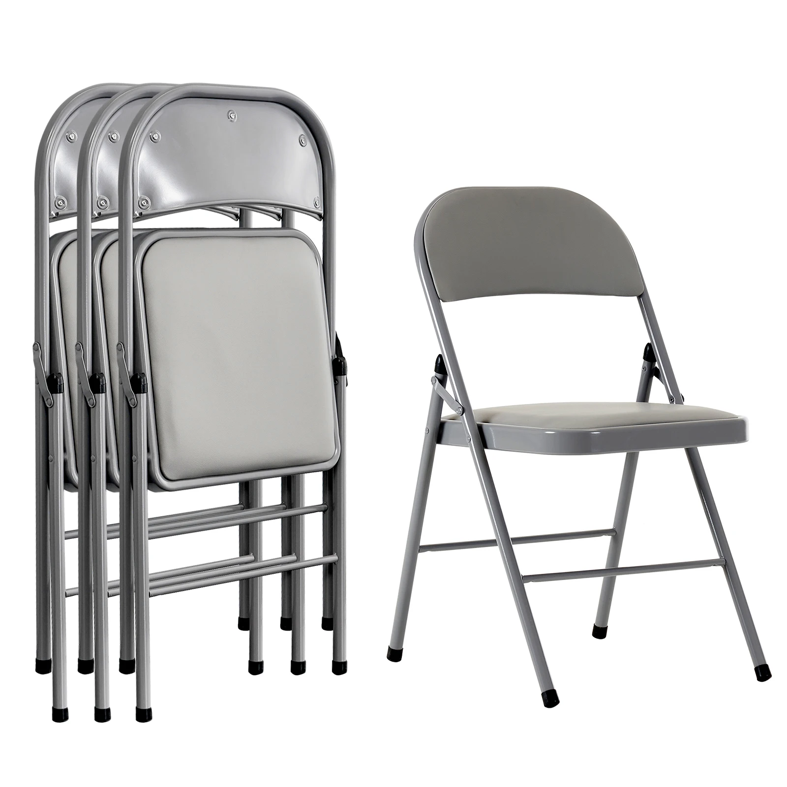 

4pcs Elegant Foldable Iron & PVC Chairs for Convention & Exhibition Gray