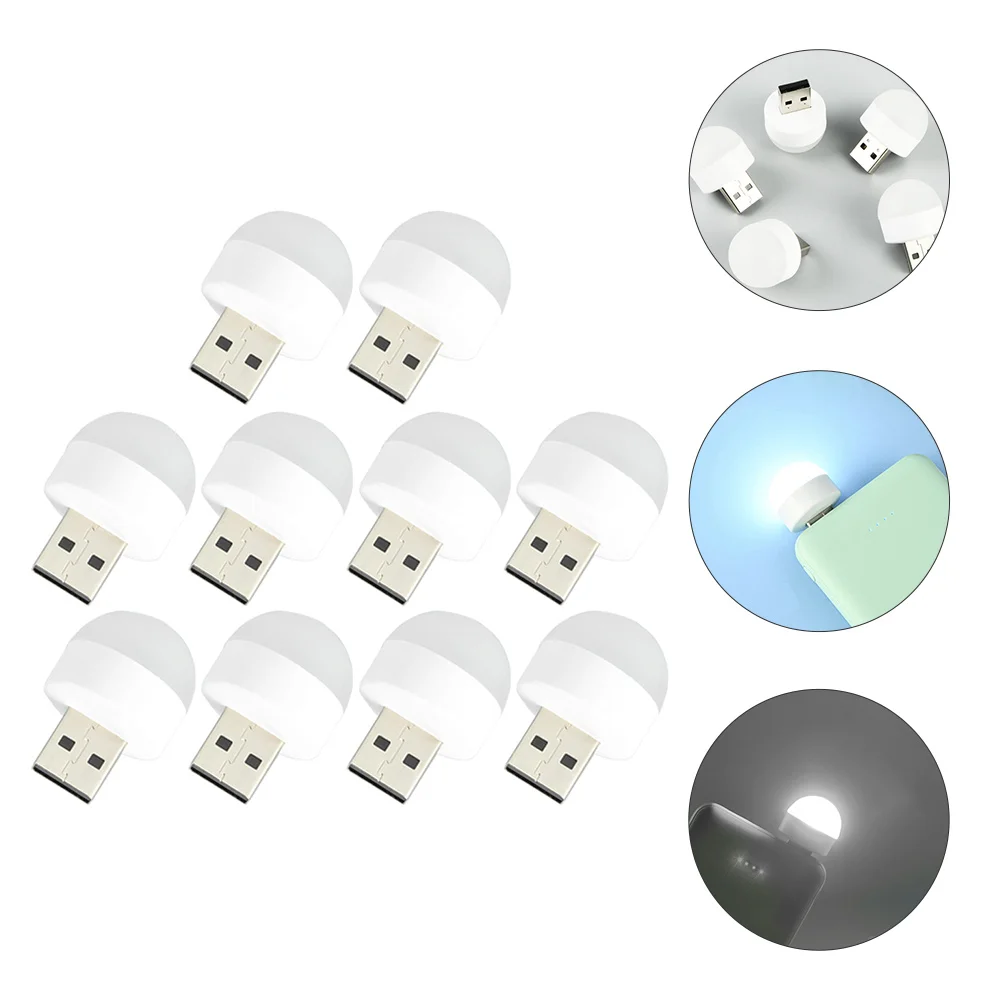 10 Pcs Girls Night Light LED Lights Car USB Portable Outdoor Plug in Lamp White Child