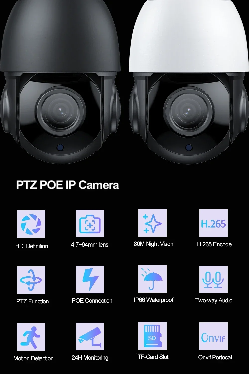 UHD 4K 8MP Security IP Camera PTZ Dome POE 48V 36X 30X Auto Zoom Outdoor Two Way Audio Humanoid Tracking IR 200M With SD Card
