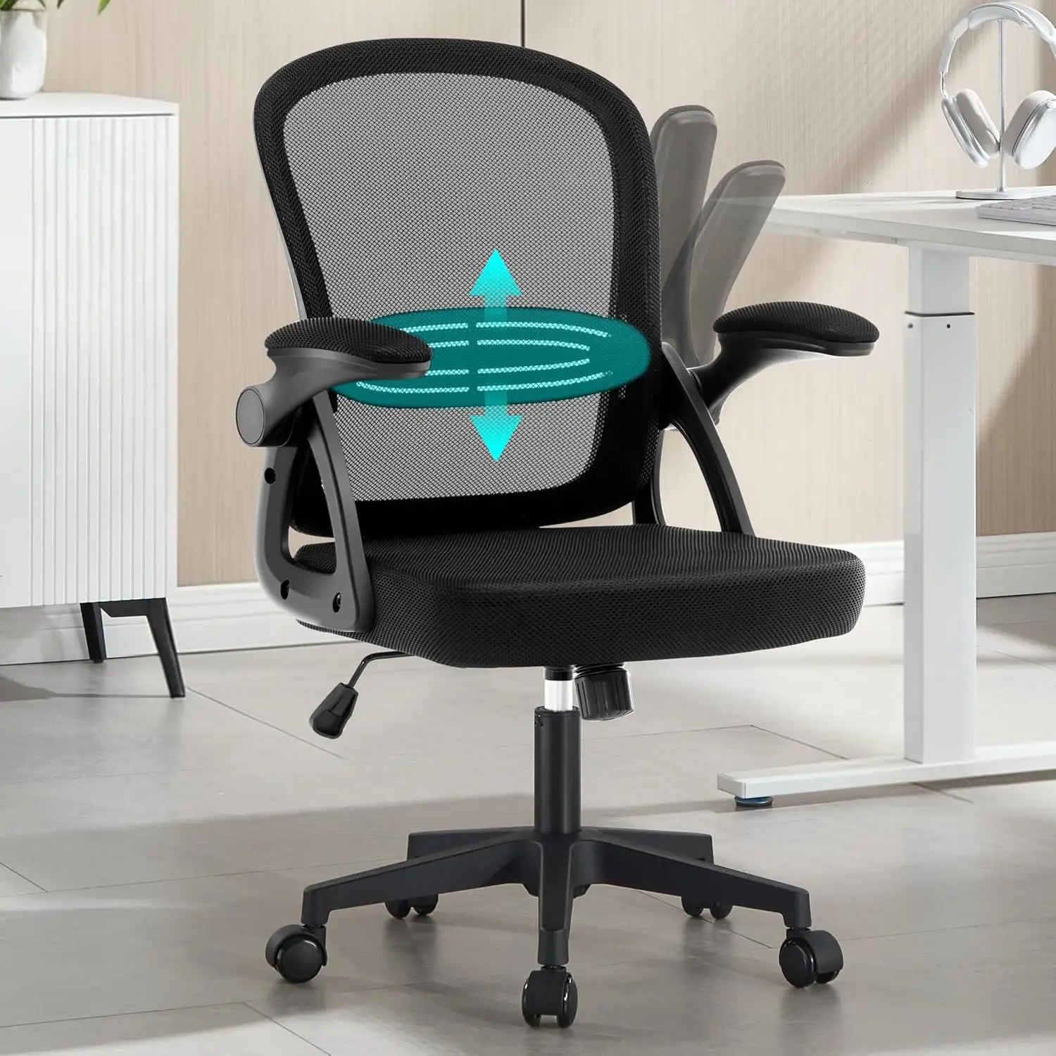 

Ergonomic Office Desk Chairs, Mesh Computer Chair With Adjustable Lumbar Support, Breathable Task Chair With Wheels, Executive R