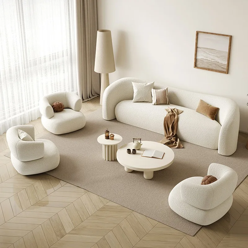 Internet celebrity lamb wool sofa small apartment living room simple modern light luxury arc