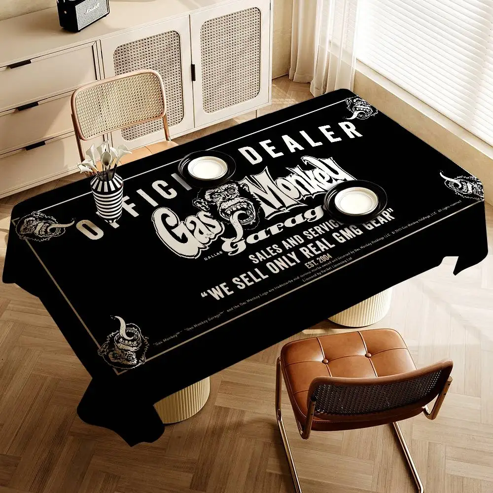 G-Gas M-Monkey Garage Themed Polyester Tablecloths Cute Designs for Home Kitchens Dining Rooms Patios Tablecloth Decoration