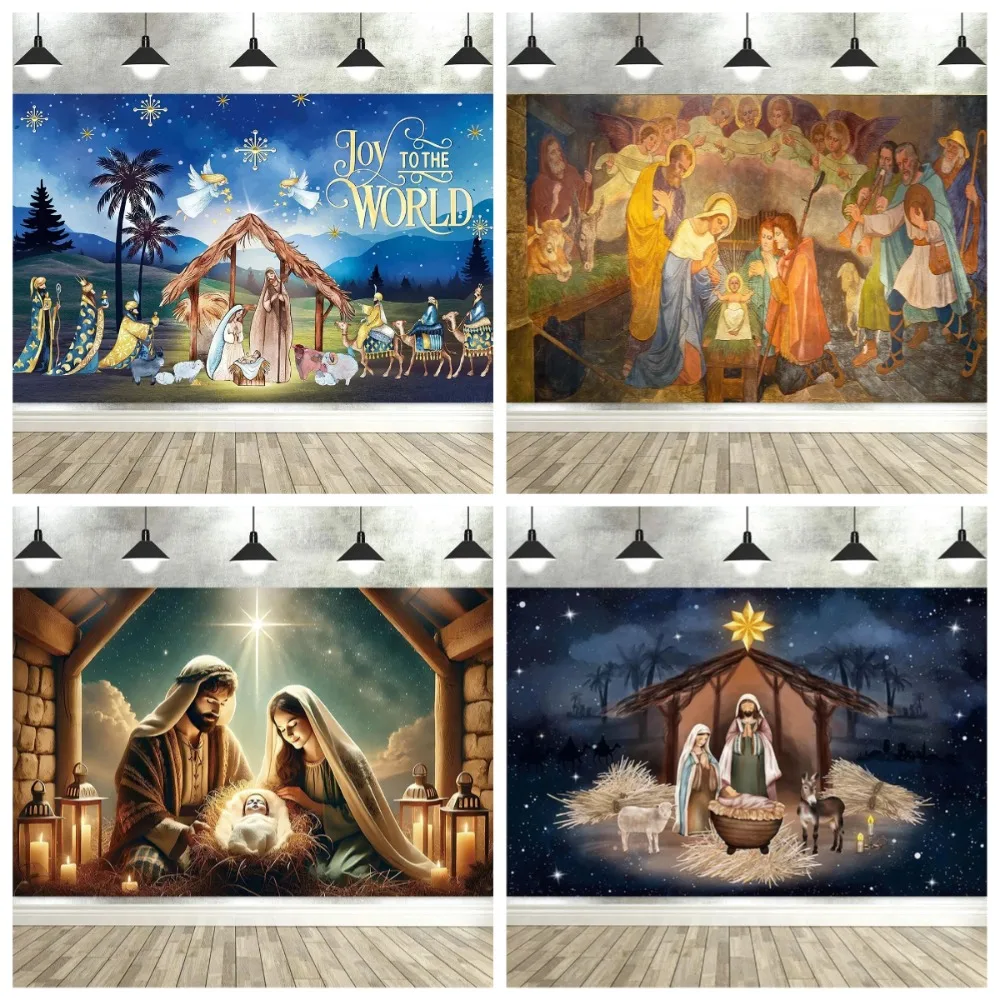 

Jesus religious banner, joyful world photography Backdrop, winter Christmas holiday decoration banner photography Backdrop props