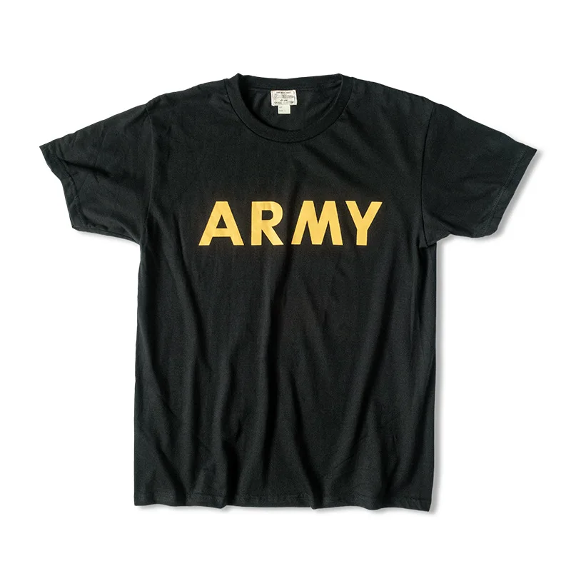 Qingtian workwear American retro summer letter print T-shirt men's pure cotton tough guy style round neck short sleeves