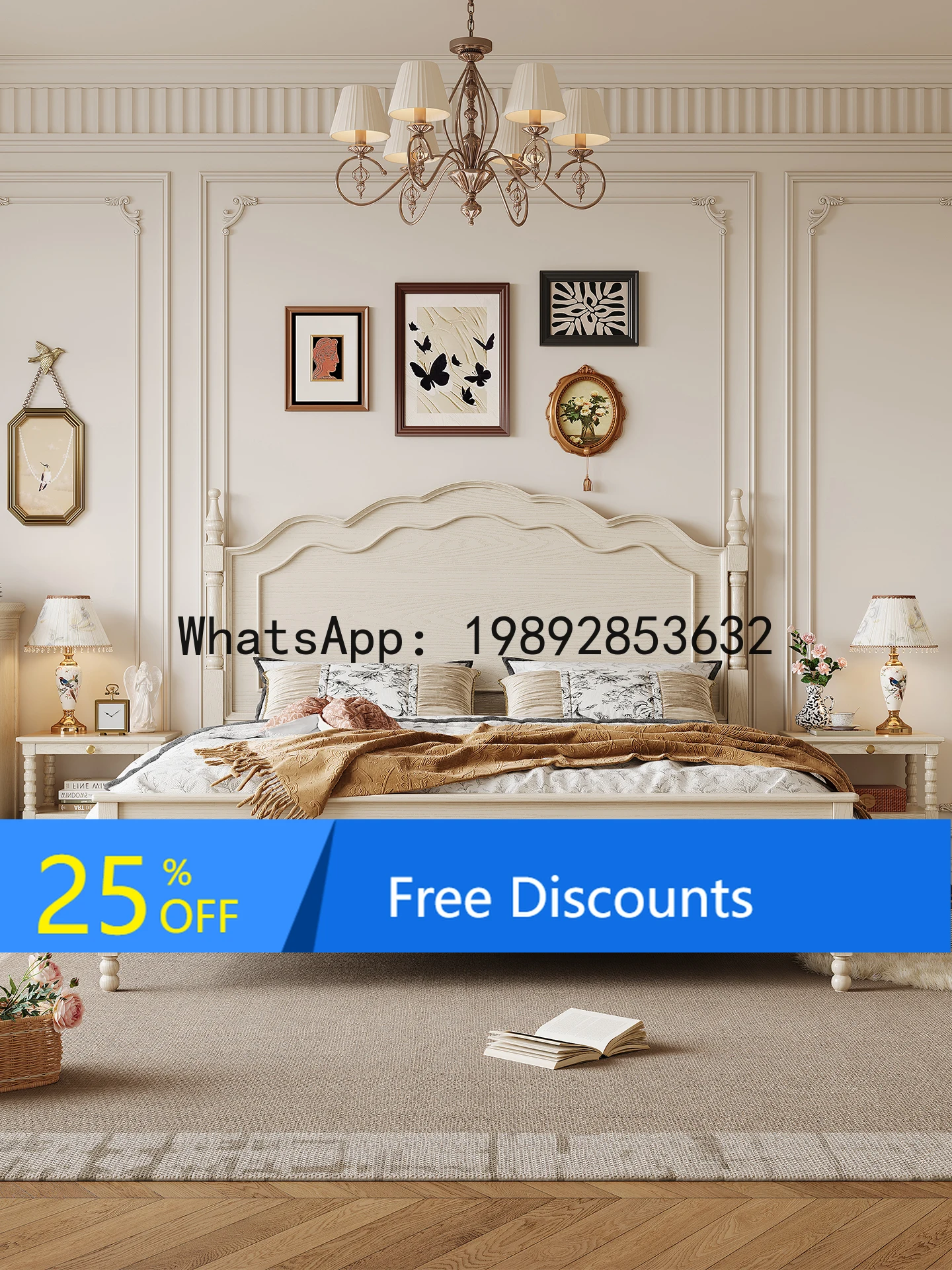 

YFY Solid Wood 1.5M Home American Style Bedroom Double 1.8M French Cream Style Wedding Master Bedroom Large