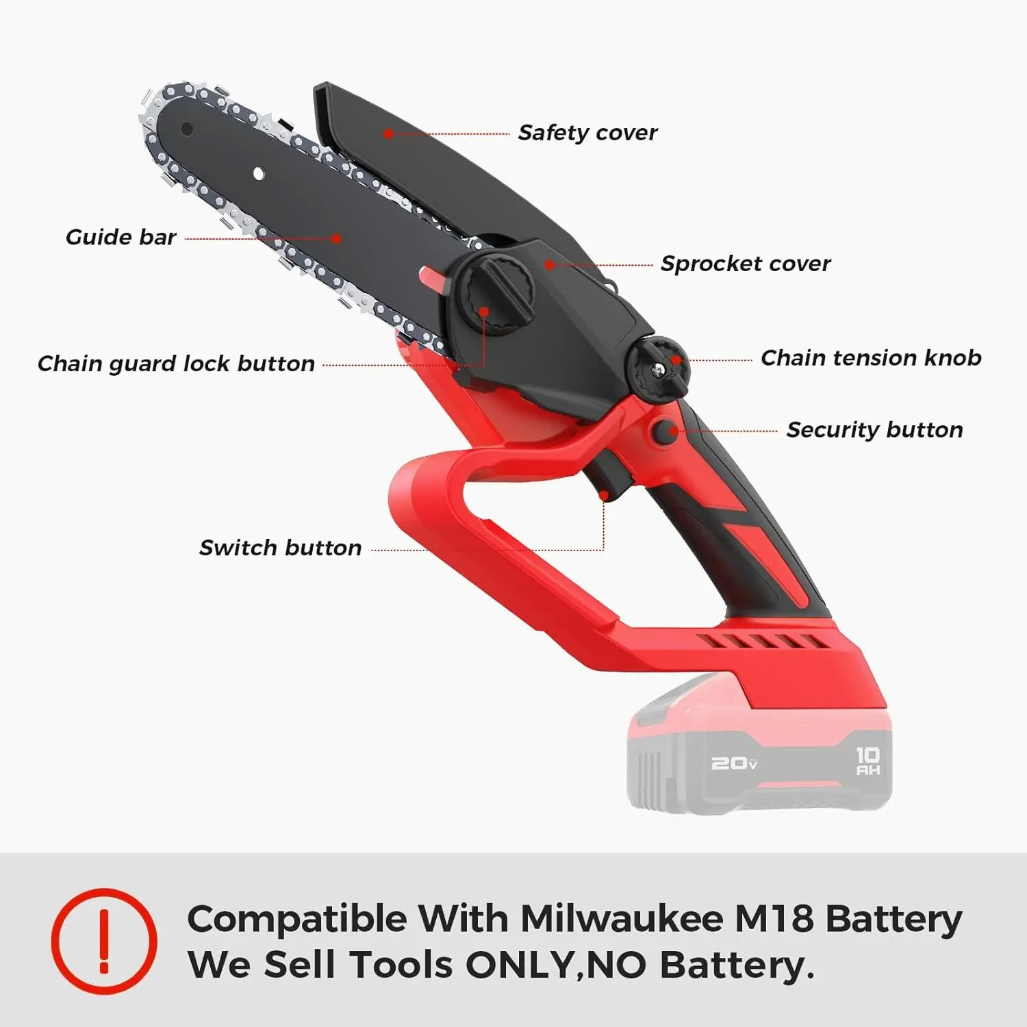 6Inch Electric Chainsaw Portable Handheld Rechargeable Woodworking Saw Handheld Pruning Garden Power Tool Milwaukee 21V Battery