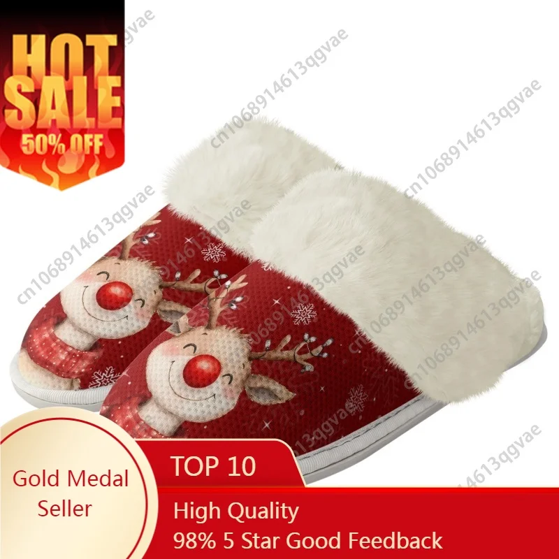 

Red Nosed Elk Christmas Snowflakes Slippers Mens Womens Home Cotton Plush Bedroom Keep Warm Custom Thermal Lightweight Slipper