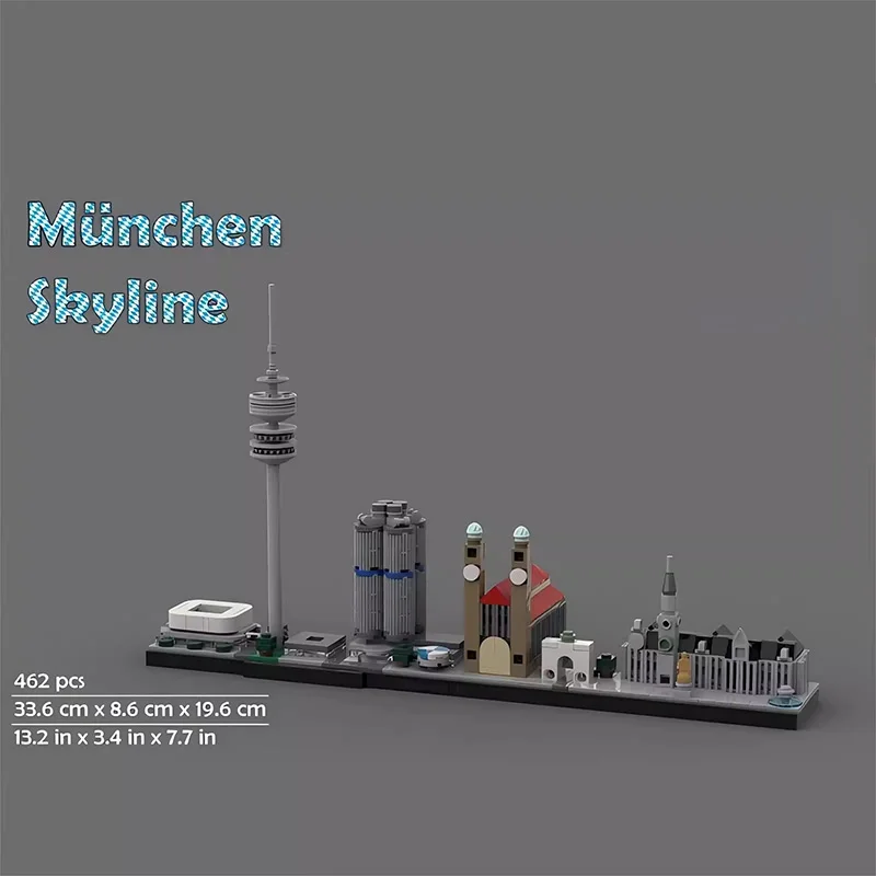 Deutschland München Skyline Stadtarchitektur Straßenansicht Modell MOC Baustein-Set Kindergeburtstagsgeschenk Erwachsenen-Sammlung Spielzeug – Detail 1
