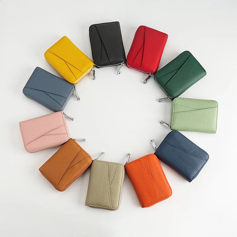 Western RFID Blocking Cowhide Leather Accordion Unisex Card Holder Large Capacity Patchwork Coin Purse