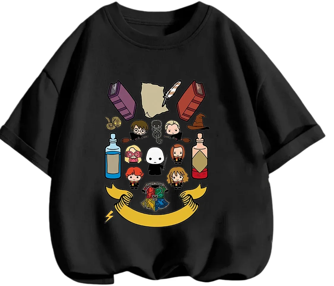 Hot Sale Harry Potter Cartoon T Shirt Summer Street Style Casual Round Neck Tee For Young Kids