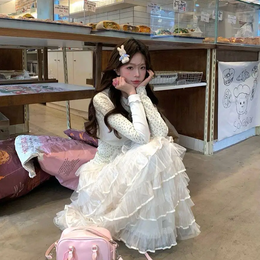 Extended High Waist Ballet Skirt Women's Fairy Moonlight Cake Skirt Casual Polyester Fabric Micro Stretch Commute Suitable